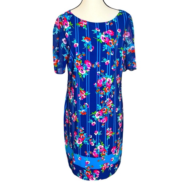 Karl Lagerfeld Paris Blue Floral Short Sleeve Striped Sheath Dress Women Size 10 - Picture 1 of 10